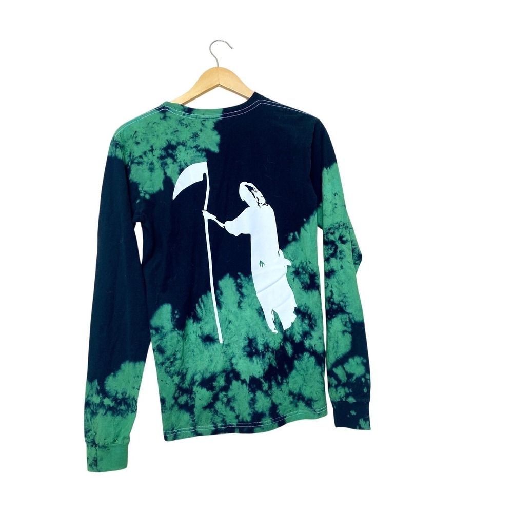 Surf Trap Long Sleeve Tie Dye T-Shirt Green Black Grim Reaper Graphic Tee - Picture 4 of 4